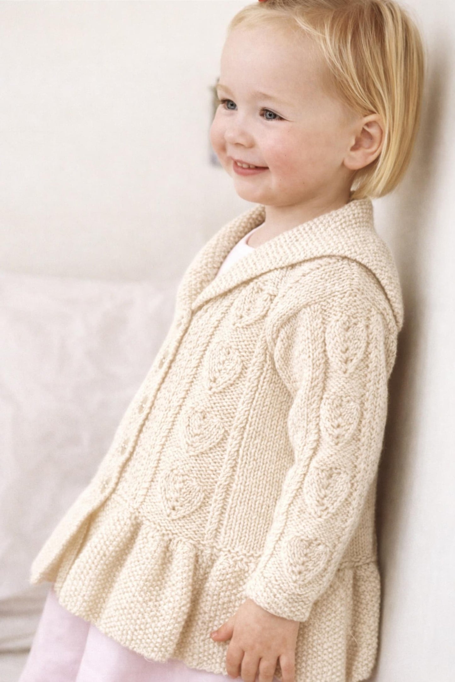 Girls Leaf Motif Peplum Jacket Knitting Pattern