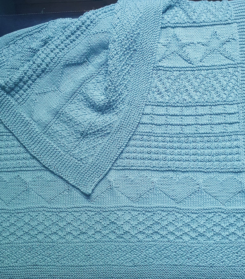 Hearts and Stars baby blanket knitting pattern