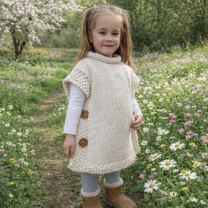 Easy Knit Girls Super Chunky Tabard Poncho Knitting Pattern
