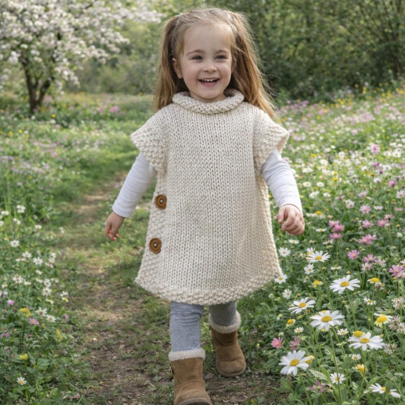 Easy Knit Girls Super Chunky Tabard Poncho Knitting Pattern