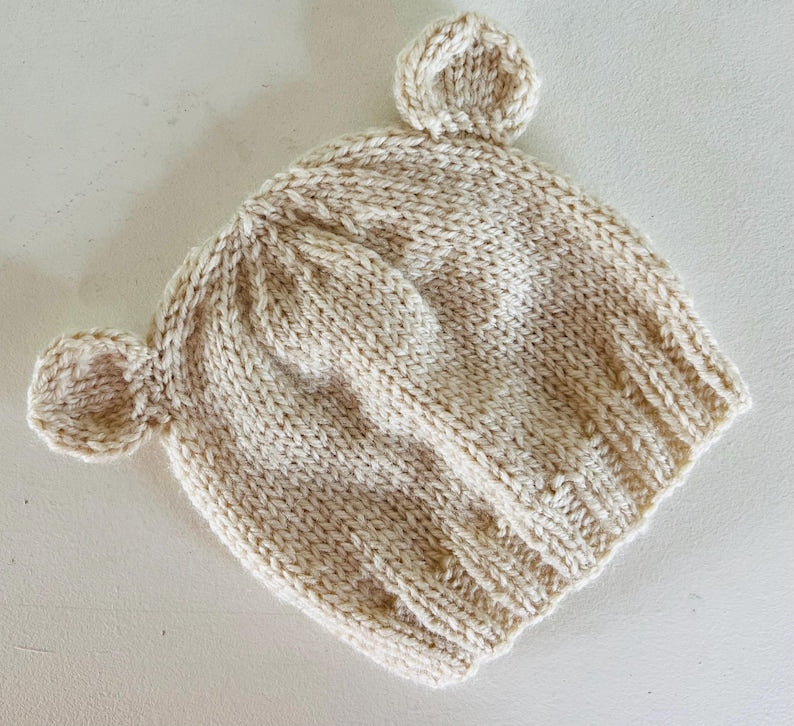 Newborn Baby Booties + Teddy Bear Beanie Hat Set Knitting Pattern