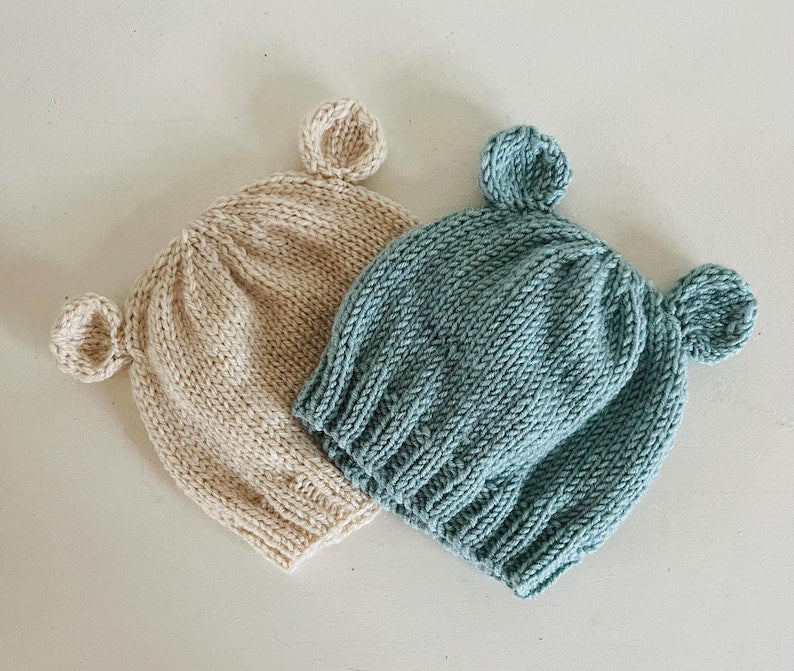 Newborn Baby Booties + Teddy Bear Beanie Hat Set Knitting Pattern