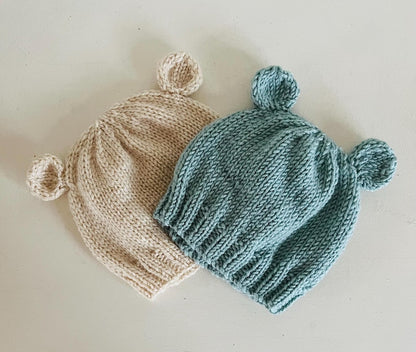 Newborn Baby Booties + Teddy Bear Beanie Hat Set Knitting Pattern
