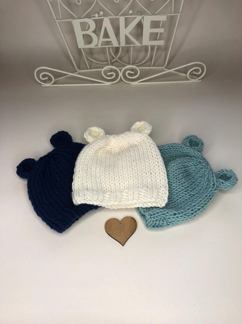 Newborn Baby Booties + Teddy Bear Beanie Hat Set Knitting Pattern