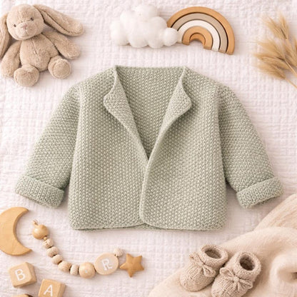 Easy Girls Boys Baby Moss Stitch Cardigan Knitting Pattern