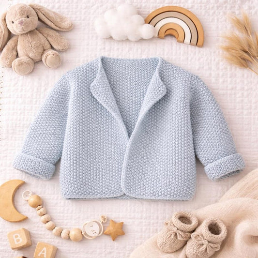 Easy Girls Boys Baby Moss Stitch Cardigan Knitting Pattern