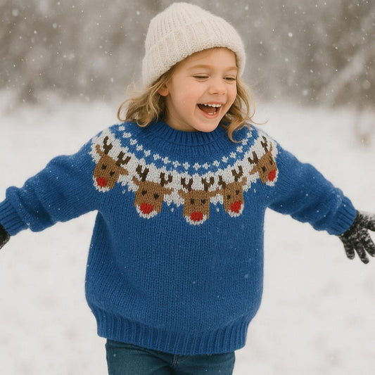 Boys Girls Chunky Reindeer Fair Isle Yoke Sweater PDF Knitting Pattern